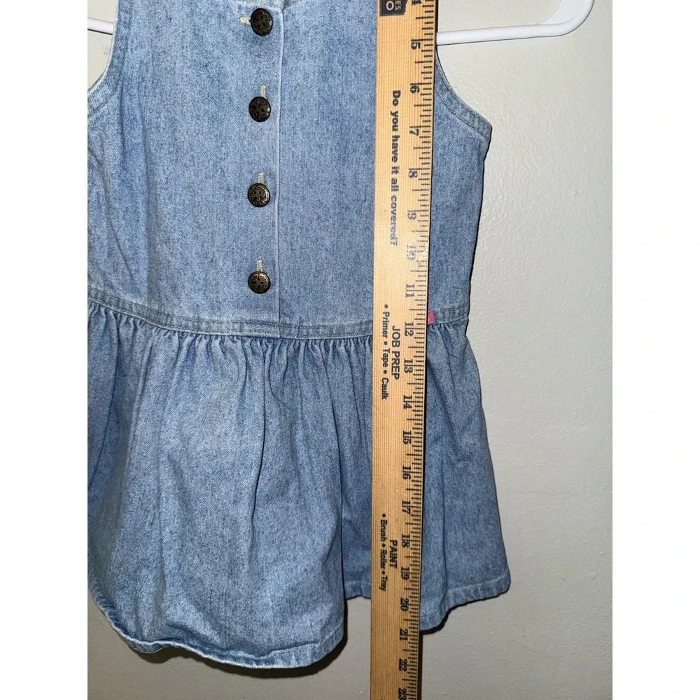 Vintage OshKosh Dress Girls 3t Blue Denim Sleeveless Button Front Sundress USA